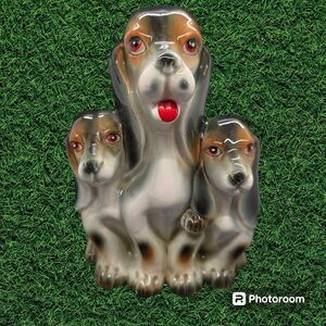 Ceramic Made in Japan MCM 60's Vtg 3 Basset Hound Dog Planter Letter Holder Rare